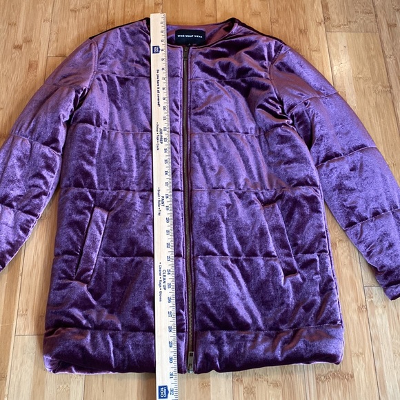 Who What Wear Small Purple Velvet Quilted Zip Up Long Bomber Jacket Coat in EUC - Picture 7 of 14